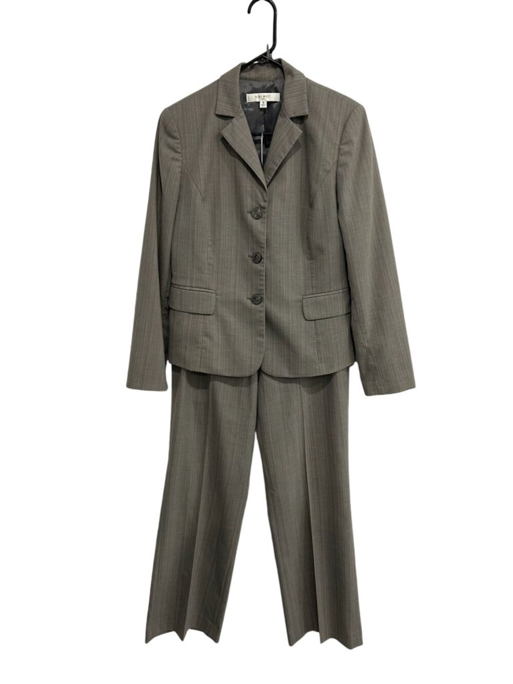 Nine West 10 Gray Pinstripe Two-Piece Suit Blazer Pants Minimalist Classic